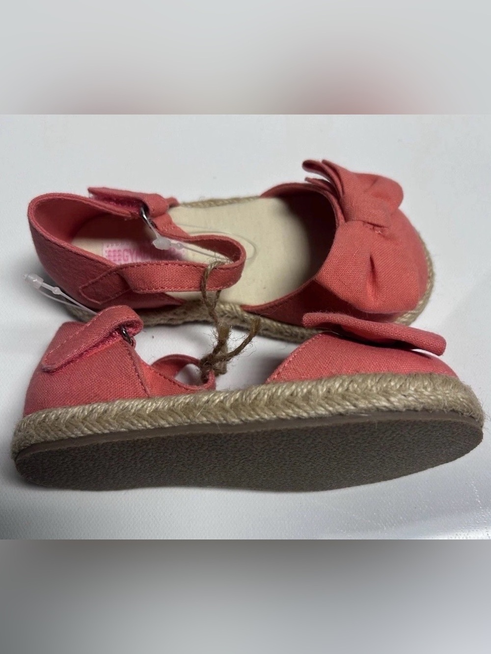 NWOT Gymboree Coral Canvas Espadrille Sandals Bow Detail Jute Sole Girls Size 8